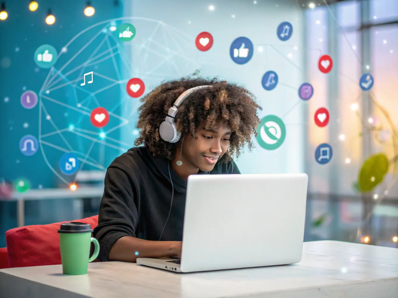 A digital illustration of a person wearing headphones and studying from a laptop, representing the third step of starting to learn on AECT Academy.